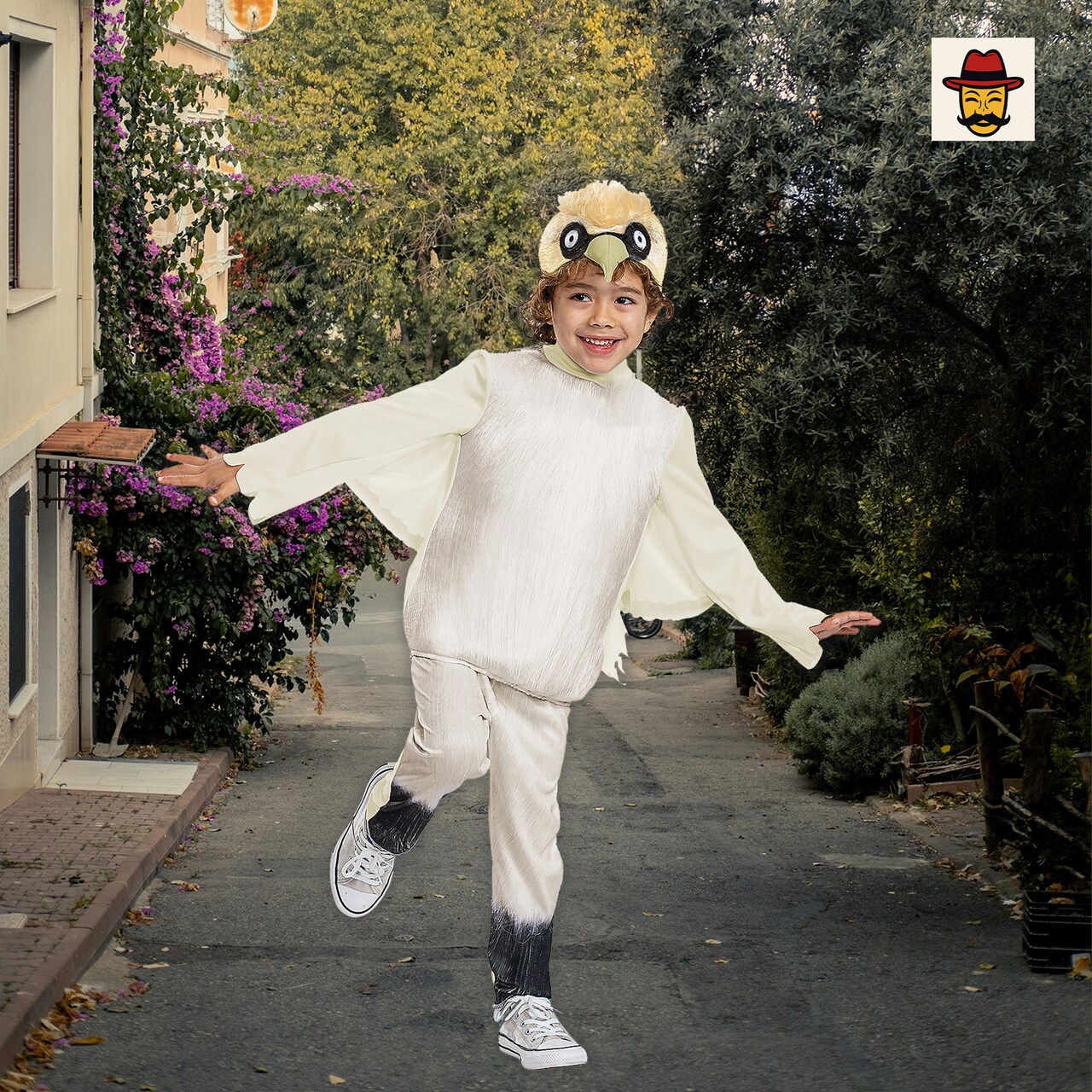 Baby Scuttle Costume, White Top with Wing Cape and Seagull Headpiece